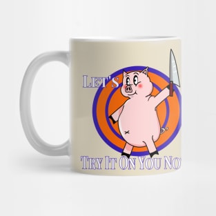 Let's Try Retro Vintage Cartoon Killer Pig Mug